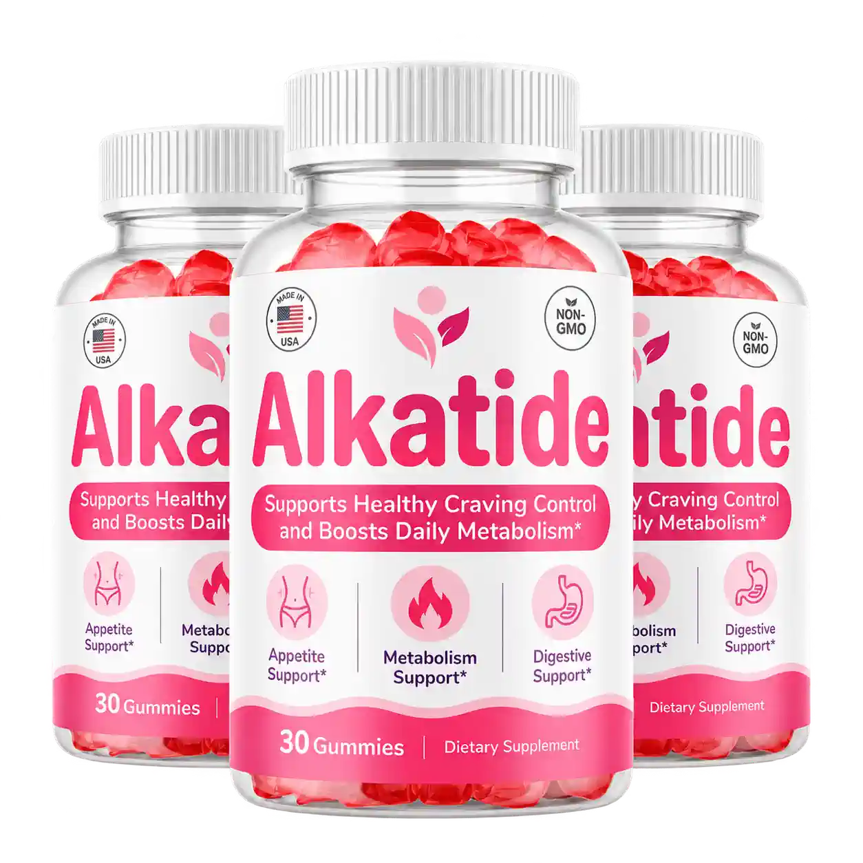 Three bottles of Alkatide gummies
